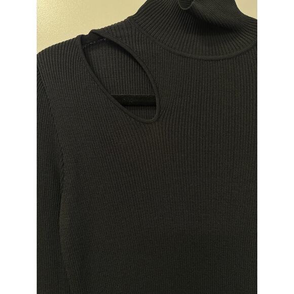 Rachel Roy Black Medium NWOT Ribbed Turtleneck Sweater with Cutout - Picture 2 of 5